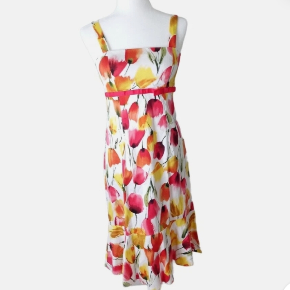 Madison Leigh Sundress Empire Waist Tulip Floral Bow Ruffle Dress Sz 14 EUC